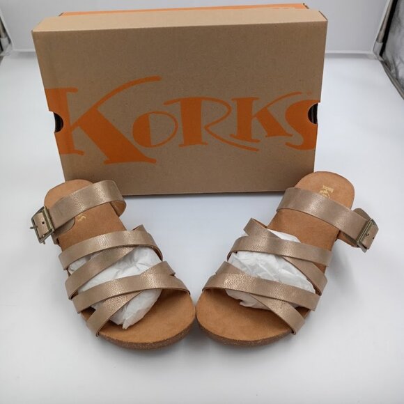 Korks Gold Aster Low Wedge Sandals, Women's Size 9 - Picture 1 of 6